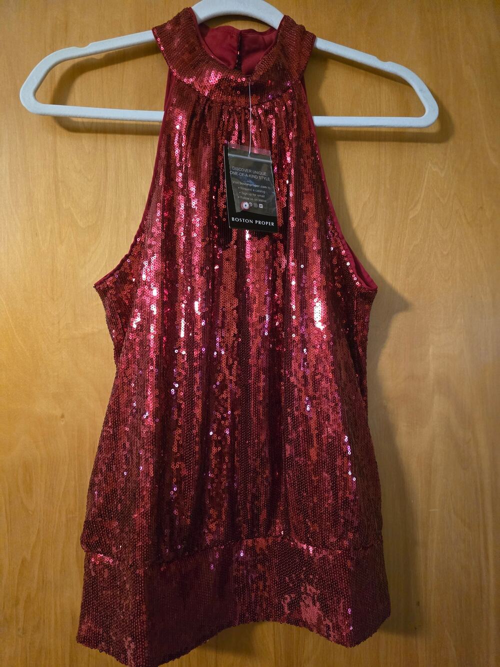 Boston Proper Red Sequin Embellished Halter Tank Top Size Small NWT